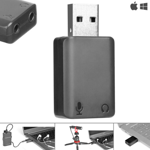 BOYA BY-EA2 USB (Plug/Jack TRS) - Adaptador divisor de señal Para laptops y PC